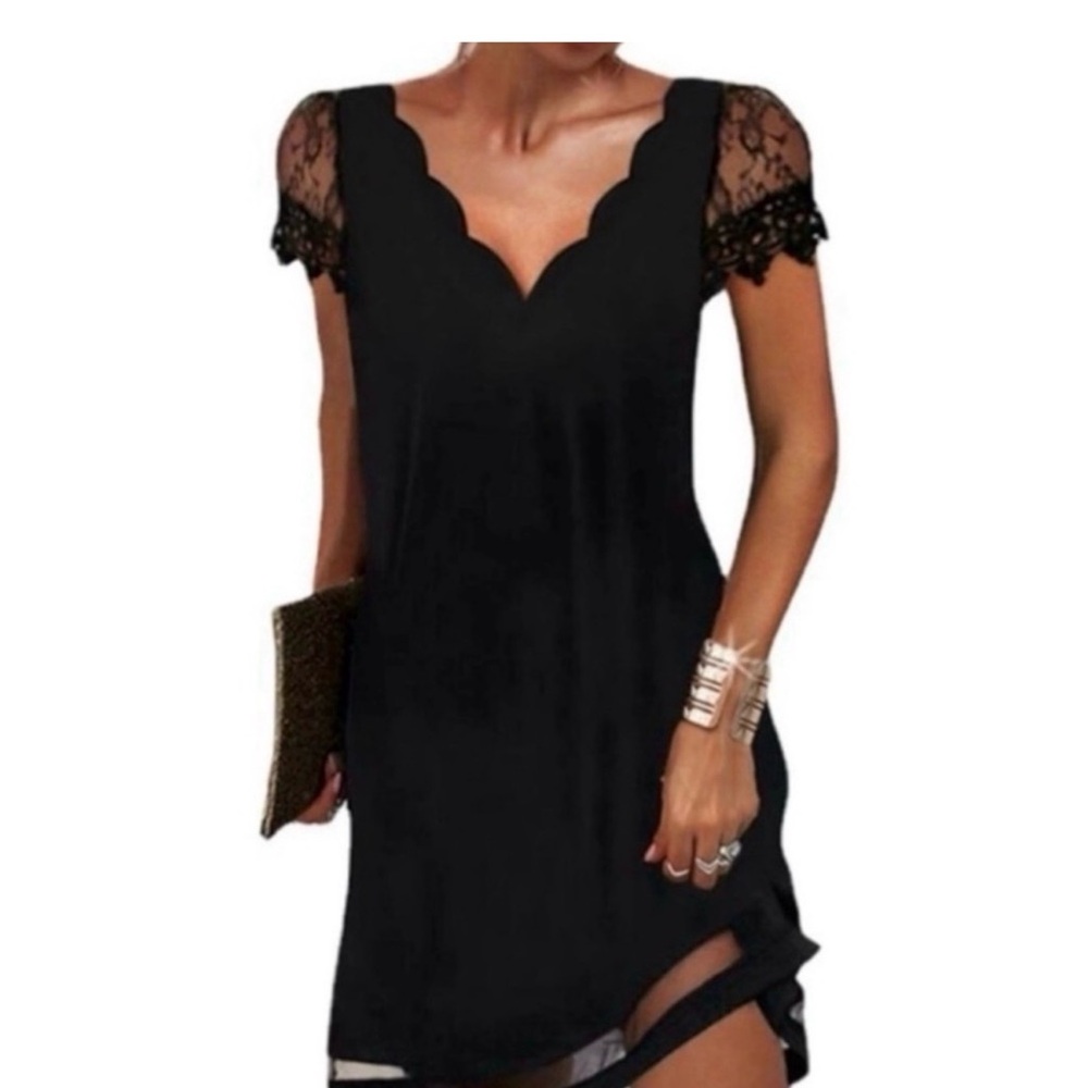Elegant Black Lace Sleeve Dress